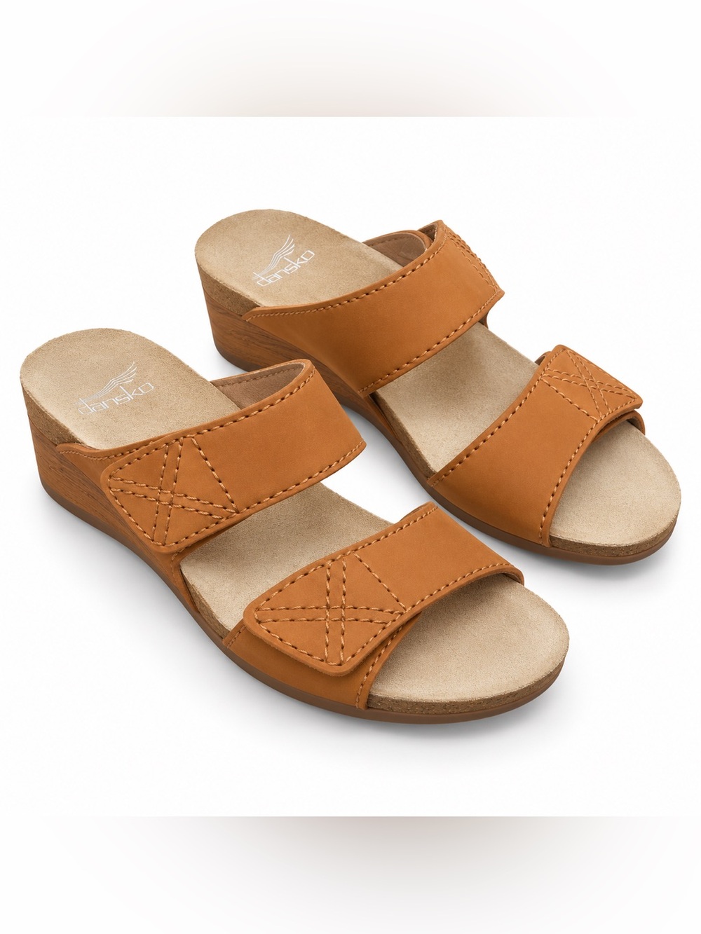 Dansko Maddy Double Strap Wedge Sandals Orange Milled Nubuck 36 US Sz 5.5-6